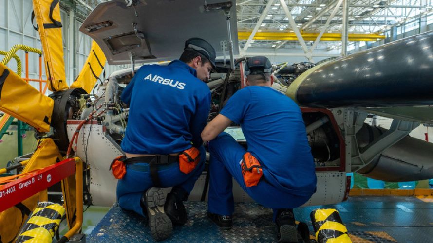 Airbus workers on the assembly line